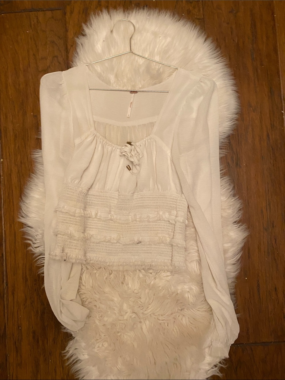 Free People Cream Long-Sleeve Peasant Top